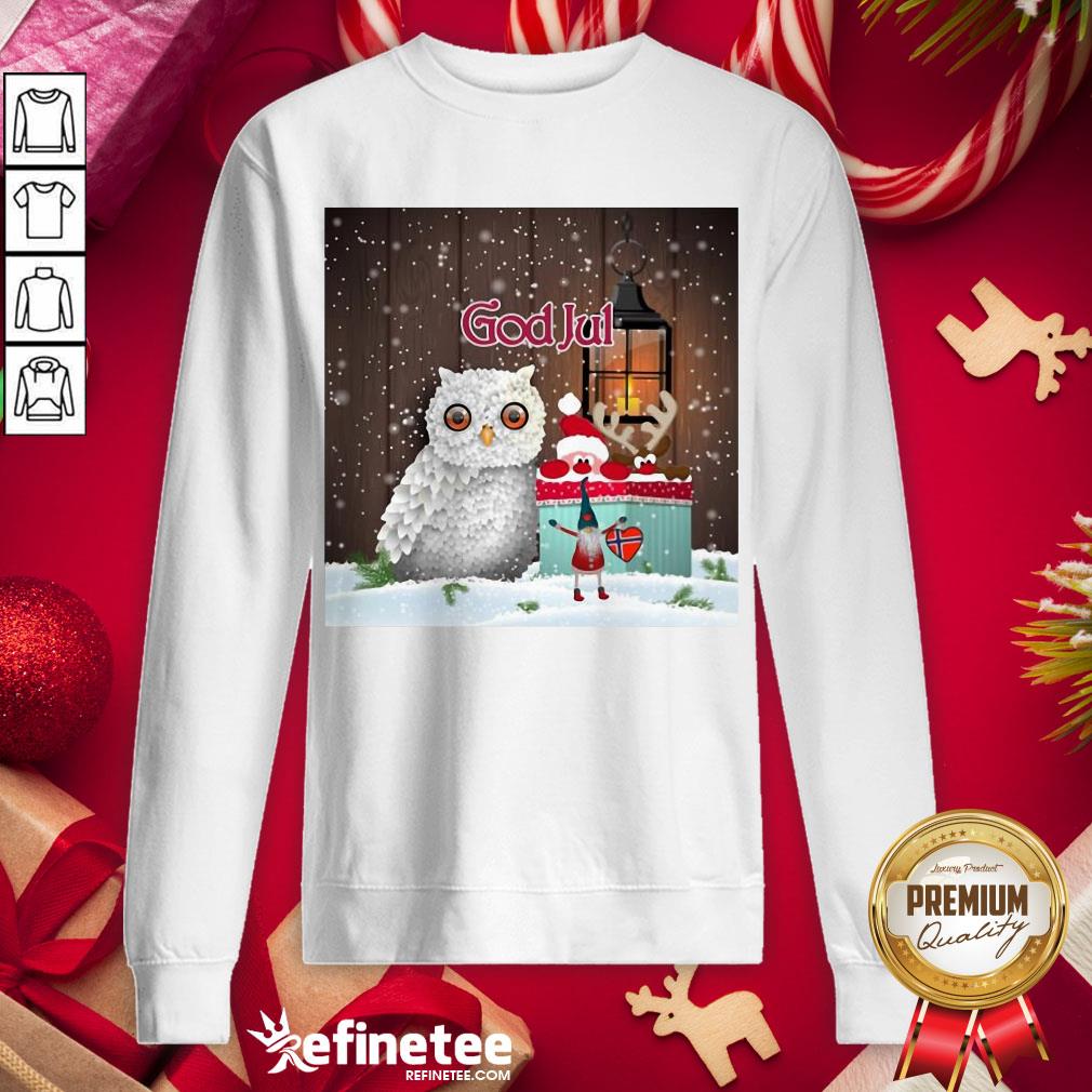 Happy Cute Owl Nisse God Jul Merry Christmas Sweatshirt - Design By Refinetee.com Happy Cute Owl Nisse God Jul Merry Christmas Sweatshirt - Design By Refinetee.com