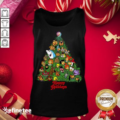 Happy Holidays From Your Favorite Cartoon Characters In A Christmas Tree Tank-Top - Design By Refinetee.com