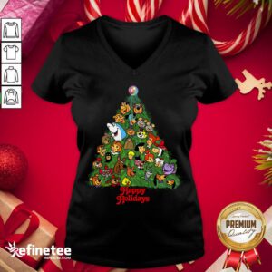 Happy Holidays From Your Favorite Cartoon Characters In A Christmas Tree V-neck - Design By Refinetee.com