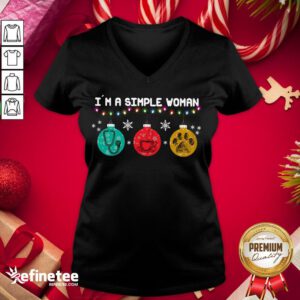 Happy I'm A Simple Woman Nurse Coffee Dog Christmas Light V-neck - Design By Refinetee.com