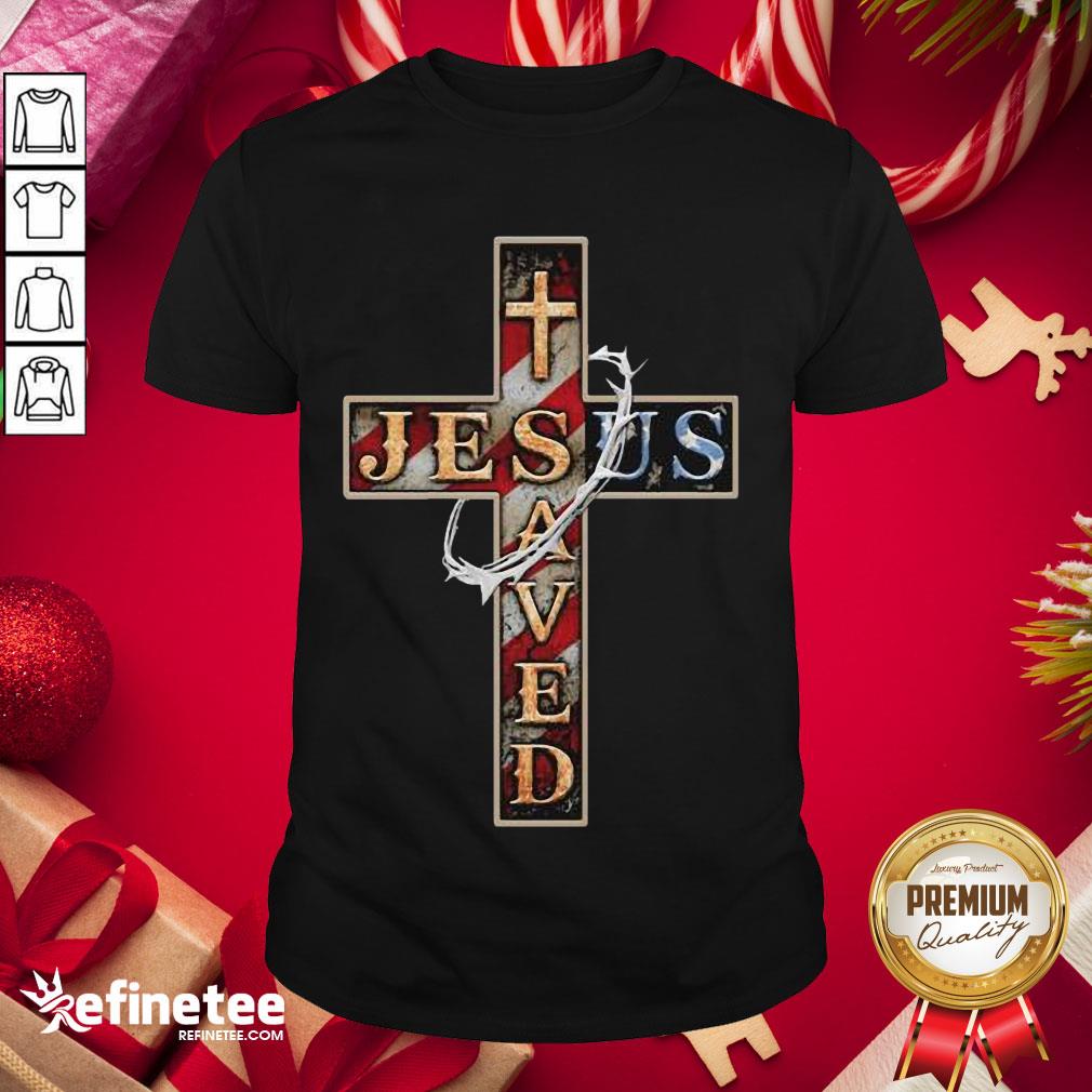 Happy Jesus Save Us Cross American Flag Shirt- Design By Refinetee.com