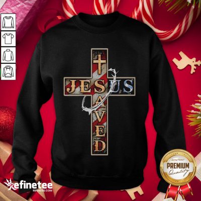 Happy Jesus Save Us Cross American Flag Sweatshirt - Design By Refinetee.com