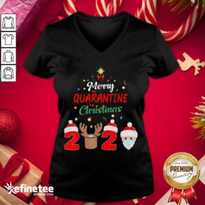 Happy Merry Quarantine Christmas 2020 Xmas Pajamas Holidays Gift V-neck - Design By Refinetee.com