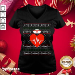 Happy Nurse Ugly Sweater Merry Christmas Nursing Holiday V-neck - Design By Refinetee.com