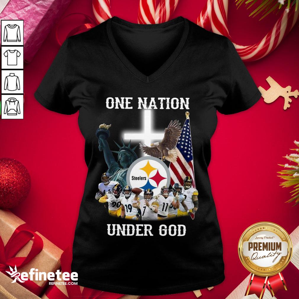 Happy Pittsburgh Steelers One Nation Under God American Flag V-neck - Design By Refinetee.com Happy Pittsburgh Steelers One Nation Under God American Flag V-neck - Design By Refinetee.com