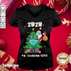 Happy Quarantine Christmas Tree Ornament Santa Fa- Design By Refinetee.com ce Mask V-neck