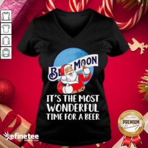 Happy Santa Claus Drinking Blue Moon Its The Most Wonderful Time For A Beer V-neck - Design By Refinetee.com