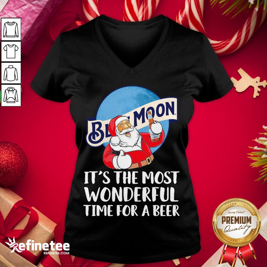 Happy Santa Claus Drinking Blue Moon Its The Most Wonderful Time For A Beer V-neck - Design By Refinetee.com Happy Santa Claus Drinking Blue Moon Its The Most Wonderful Time For A Beer V-neck - Design By Refinetee.com