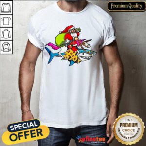 Happy Santa Claus Riding A Unicorn And A Shark Christmas Gift Shirt- Design By Refinetee.com
