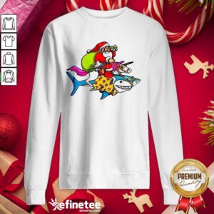 Happy Santa Claus Riding A Unicorn And A Shark Christmas Gift Sweatshirt - Design By Refinetee.com