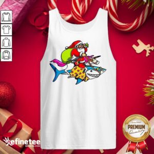 Happy Santa Claus Riding A Unicorn And A Shark Christmas Gift Tank-Top - Design By Refinetee.com