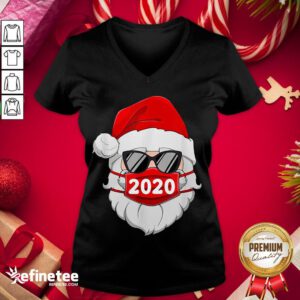 Happy Santa With Face Mask 2020 Christmas V-neck - Design By Refinetee.com
