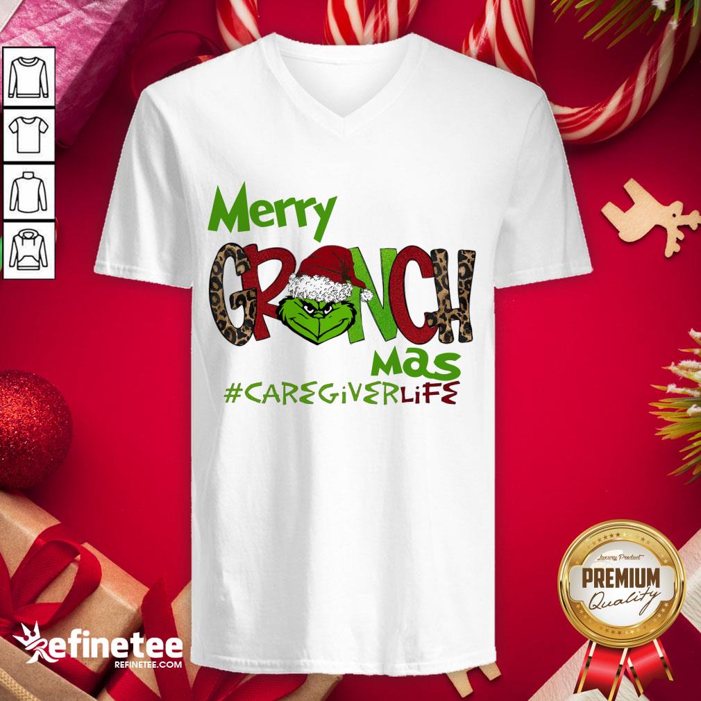 Hot Merry Grinchmas Caregiver Life Christmas V-neck - Design By Refinetee.com Hot Merry Grinchmas Caregiver Life Christmas V-neck - Design By Refinetee.com