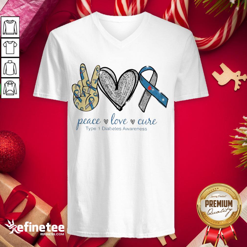 Hot Peace Love Cure Type Diabetes Awareness V-neck - Design By Refinetee.com Hot Peace Love Cure Type Diabetes Awareness V-neck - Design By Refinetee.com