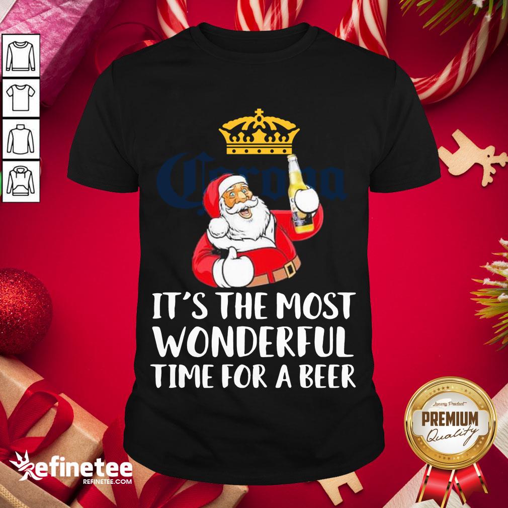 Hot Santa Claus Drinking Corona Extra Its The Most Wonderful Time For A Beer Shirt- Design By Refinetee.com