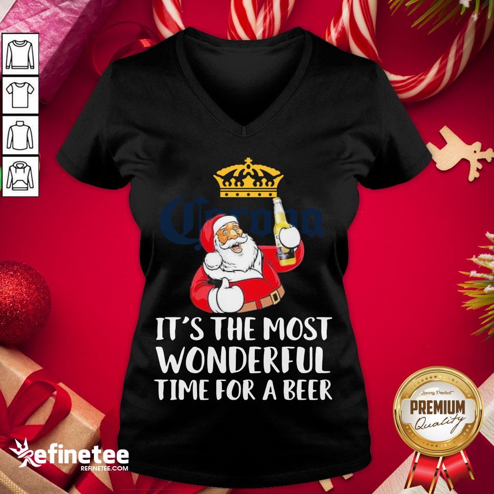 Hot Santa Claus Drinking Corona Extra Its The Most Wonderful Time For A Beer V-neck - Design By Refinetee.com Hot Santa Claus Drinking Corona Extra Its The Most Wonderful Time For A Beer V-neck - Design By Refinetee.com