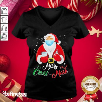 Hot Santa Face Mask Merry Christmas 2020 Quarantine V-neck - Design By Refinetee.com