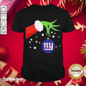 Hot The Grinch Hand Holding Ornament New York Giants Christmas Sweater Shirt - Design By Refinetee.com