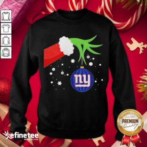 Hot The Grinch Hand Holding Ornament New York Giants Christmas Sweater Sweatshirt - Design By Refinetee.com