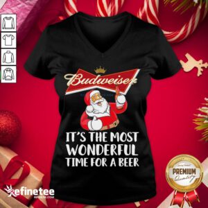 Nice Santa Claus Drinking Budweiser Its The Most Wonderful Time For A Beer V-neck - Design By Refinetee.com