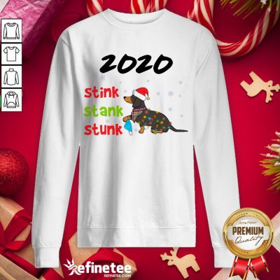 Nice Santa Dachshund Holding Mask 2020 Stink Stank Stunk Merry Christmas Sweatshirt - Design By Refinetee.com