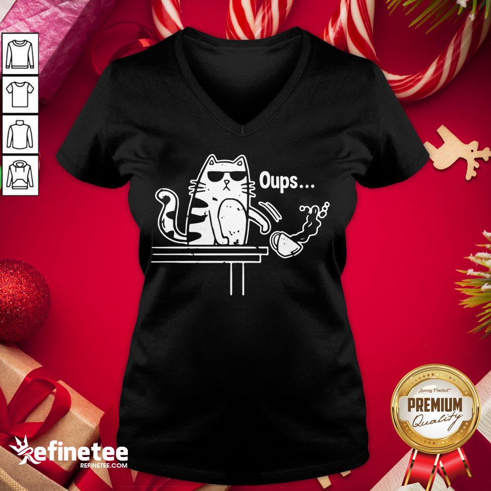 Official Cat Oups Coffee V-neck - Design By Refinetee.com Official Cat Oups Coffee V-neck - Design By Refinetee.com