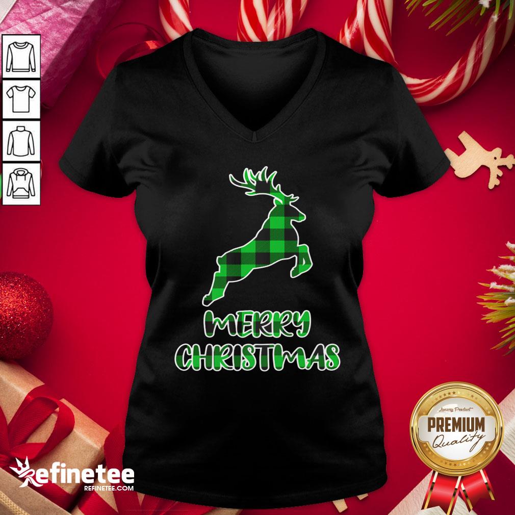 Official Xmas With Buffalo Plaid Deer V-neck- Design By Refinetee.com