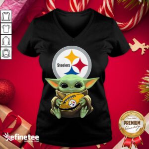 Premium Baby Yoda Hug Pittsburgh Steelers V-neck - Design By Refinetee.com