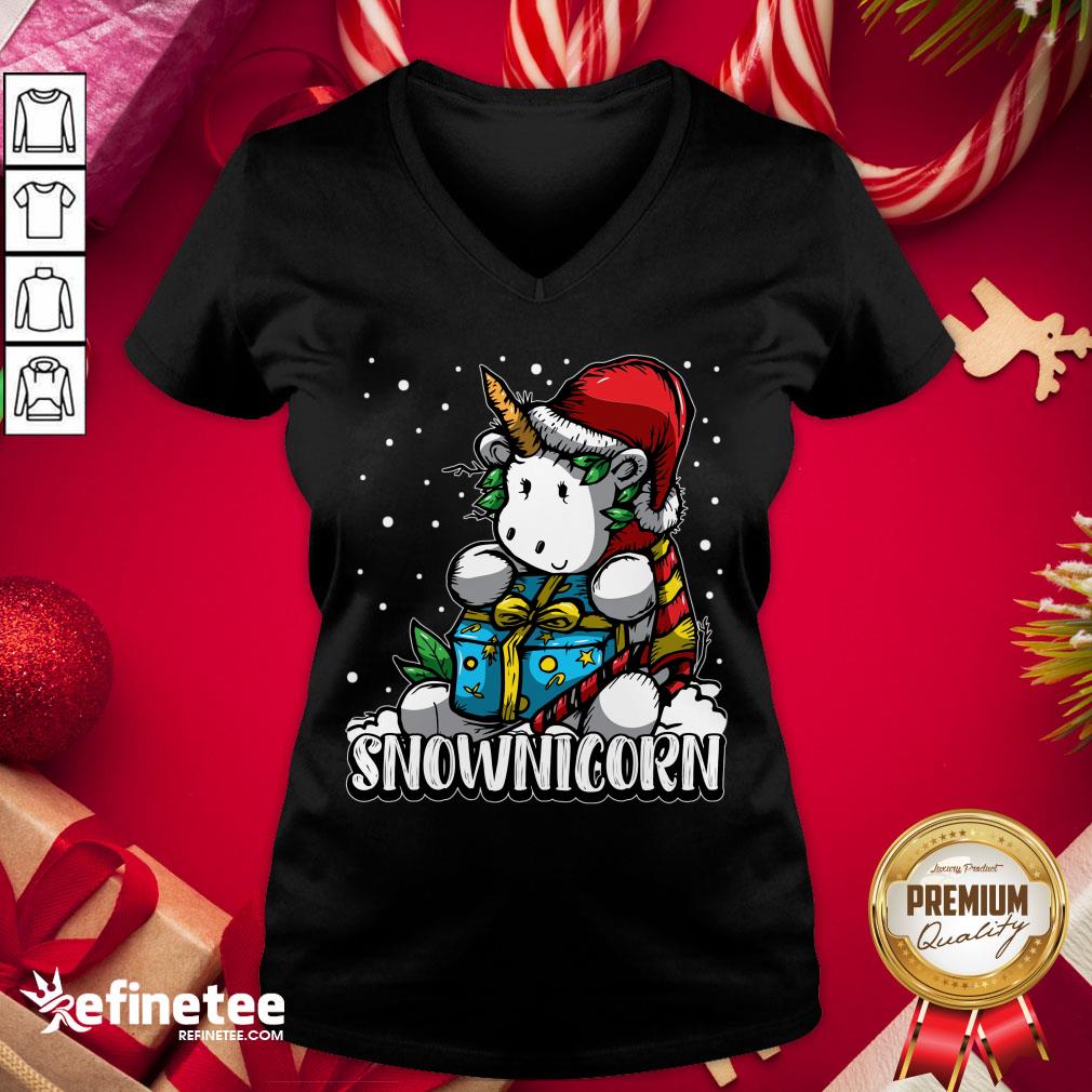 Premium Cute Snownicorn Unicorn Christm- Design By Refinetee.com as Gift Idea V-neck Premium Cute Snownicorn Unicorn Christm- Design By Refinetee.com as Gift Idea V-neck