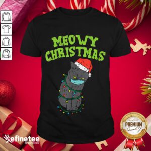 Premium Meowy Catmas Santa Black Cat Mask Christmas Quarantine Gift Shirt- Design By Refinetee.com
