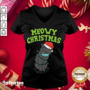 Premium Meowy Catmas Santa Black Cat Mask Christmas Quarantine Gift V-neck - Design By Refinetee.com