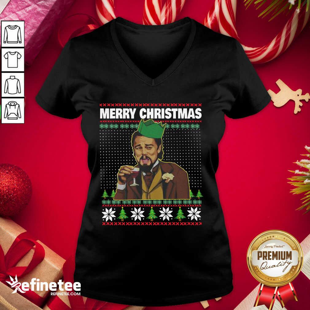 Pro Leo Laughing Dank Meme Ugly Merry Christmas V-neck - Design By Refinetee.com