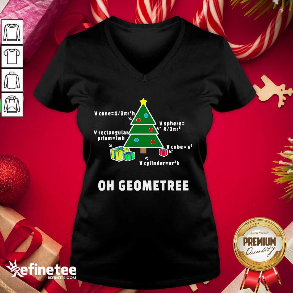 Pro Oh Geometree Christmas Tree Math Teacher Geometry Xmas V-neck - Design By Refinetee.com Oh Geometree Christmas Tree Math Teacher Geometry Xmas V-neck - Design By Refinetee.com