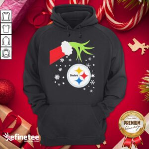 Top Grinch Hand Pittsburgh Steelers Holding Merry Christmas Hoodie - Design By Refinetee.com