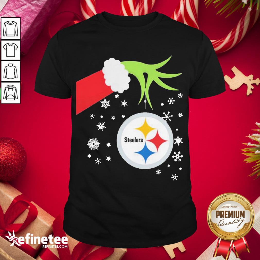 Top Grinch Hand Pittsburgh Steelers Holding Merry Christmas Shirt- Design By Refinetee.com