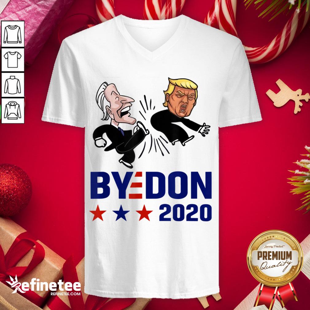Top Joe Biden Kicking Trump Byedon 2020 President V-neck - Design By Refinetee.com Top Joe Biden Kicking Trump Byedon 2020 President V-neck - Design By Refinetee.com