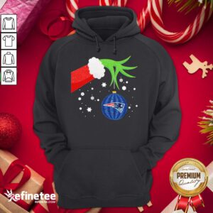Top The Grinch Hand Holding Ornament New England Patriots Christmas Sweater Hoodie - Design By Refinetee.com