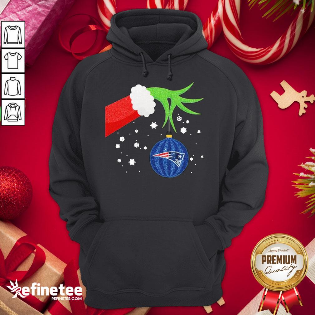 Top The Grinch Hand Holding Ornament New England Patriots Christmas Sweater Hoodie - Design By Refinetee.com Top The Grinch Hand Holding Ornament New England Patriots Christmas Sweater Hoodie - Design By Refinetee.com