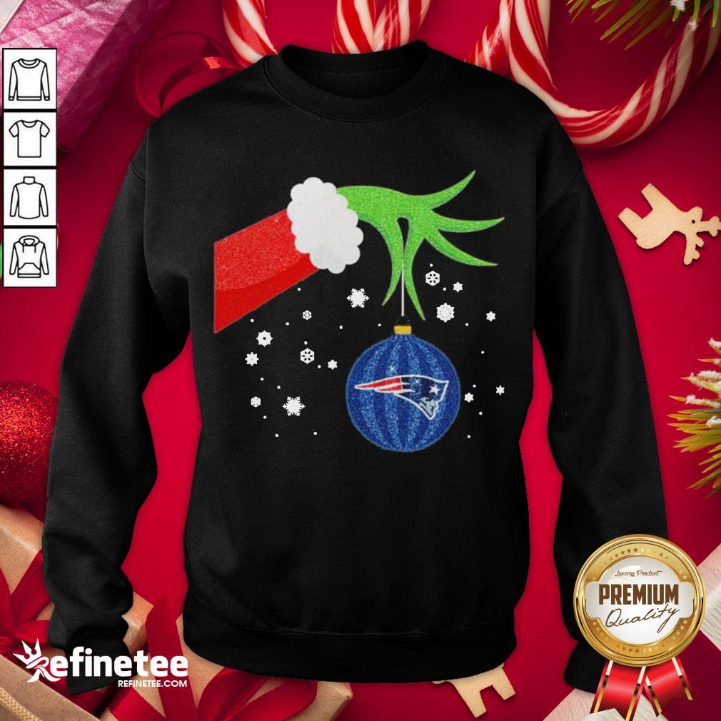 Top The Grinch Hand Holding Ornament New England Patriots Christmas Sweater Sweatshirt - Design By Refinetee.com Top The Grinch Hand Holding Ornament New England Patriots Christmas Sweater Sweatshirt - Design By Refinetee.com