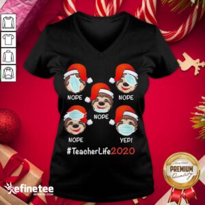 Funny Christmas Teacherlife 2020 Sloth Wearing Mask V-neck - Design By Refinetee.com