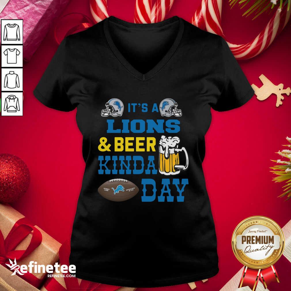 Attractive It’s A Detroit Lions And Beer Kinda Day V-neck - Design By Refinetee.com It’s A Detroit Lions And Beer Kinda Day V-neck - Design By Refinetee.com