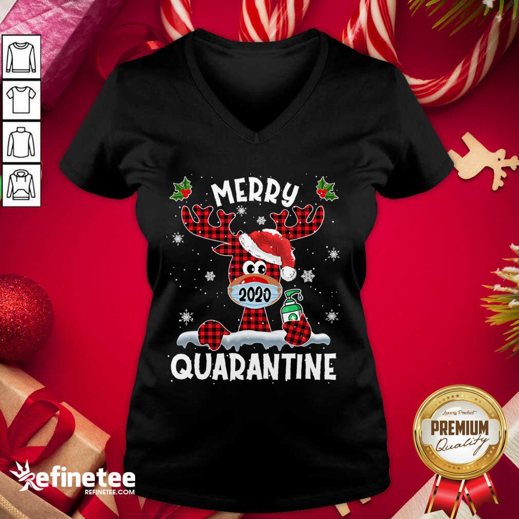 Cool Merry Quarantine Christmas 2020 Reindeer Mask Family Pajamas V-neck - Design By Refinetee.com