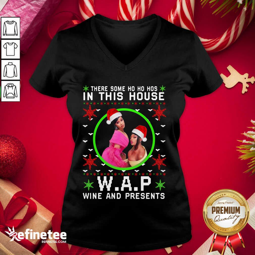 Cool Wap Christmas Shirt There Some Ho Ho Hos In This House Wap Wine And Presents Ugly Christmas V-neck - Design By Refinetee.com Wap Christmas Shirt There Some Ho Ho Hos In This House Wap Wine And Presents Ugly Christmas V-neck - Design By Refinetee.com