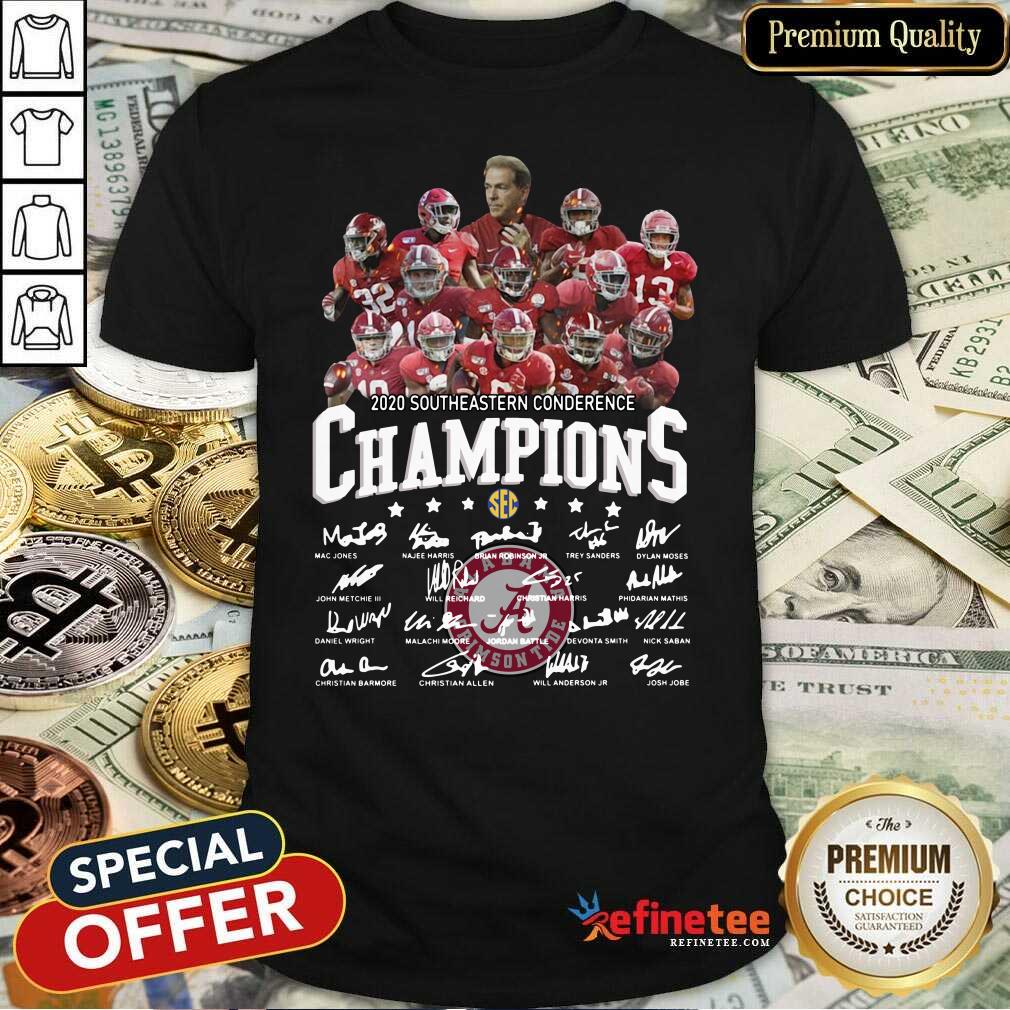 Cute Alabama Crimson Tide 2020 Southeastern Conference Champions Player Names Signatures Shirt - Design By Refinetee.com