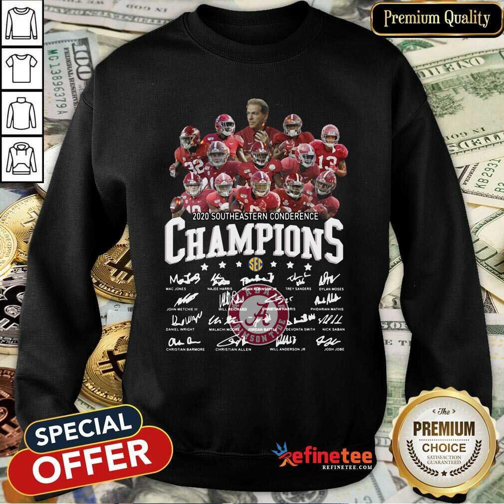 Cute Alabama Crimson Tide 2020 Southeastern Conference Champions Player Names Signatures Sweatshirt - Design By Refinetee.com Alabama Crimson Tide 2020 Southeastern Conference Champions Player Names Signatures Sweatshirt - Design By Refinetee.com