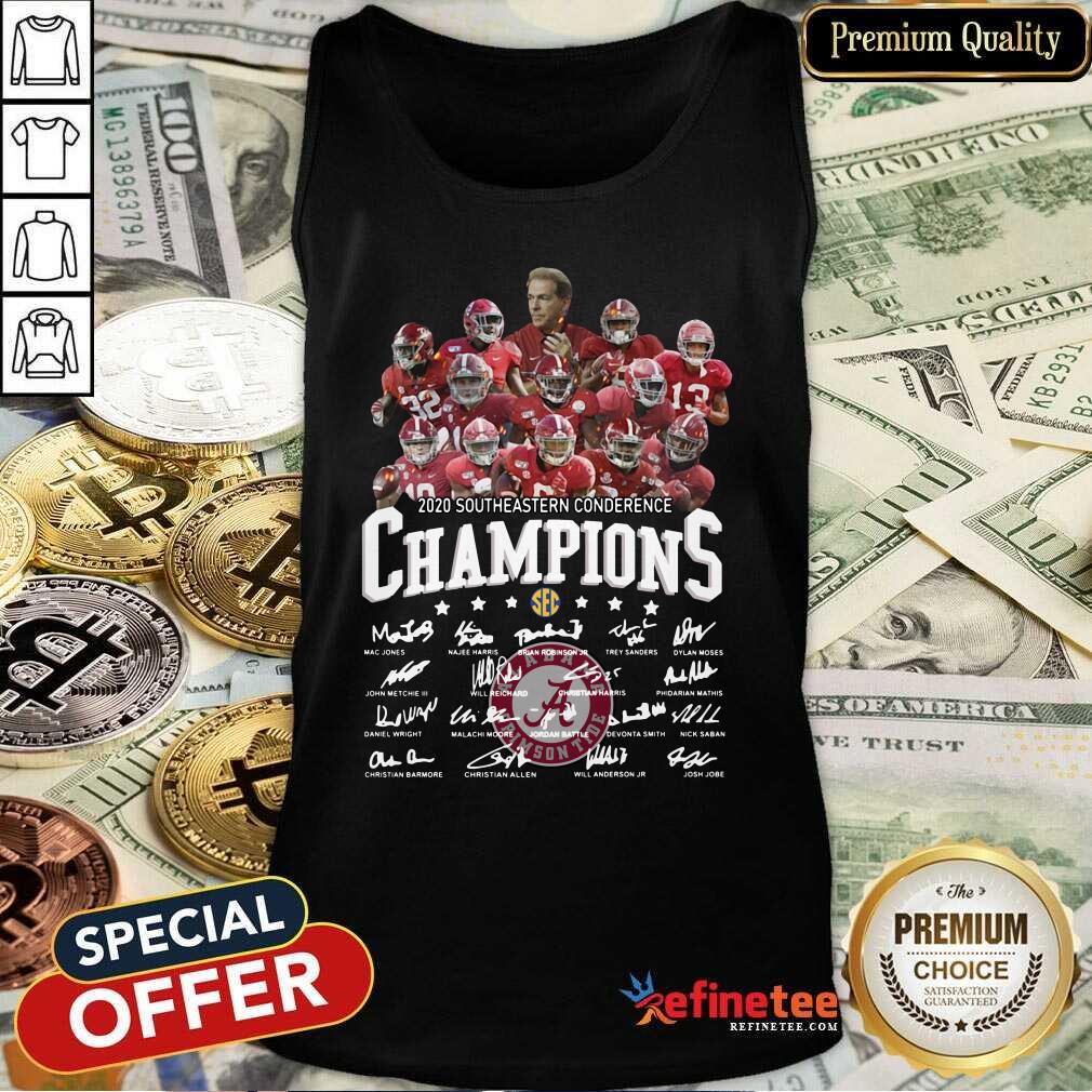 Cute Alabama Crimson Tide 2020 Southeastern Conference Champions Player Names Signatures Tank Top - Design By Refinetee.com Alabama Crimson Tide 2020 Southeastern Conference Champions Player Names Signatures Tank Top - Design By Refinetee.com