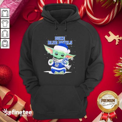 Cute Baby Yoda Play Rugby Duke Blue Devils Merry Christmas Hoodie - Design By Refinetee.com Baby Yoda Play Rugby Duke Blue Devils Merry Christmas Hoodie - Design By Refinetee.com
