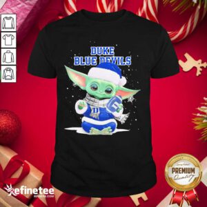 Cute Baby Yoda Play Rugby Duke Blue Devils Merry Christmas Shirt - Design By Refinetee.com