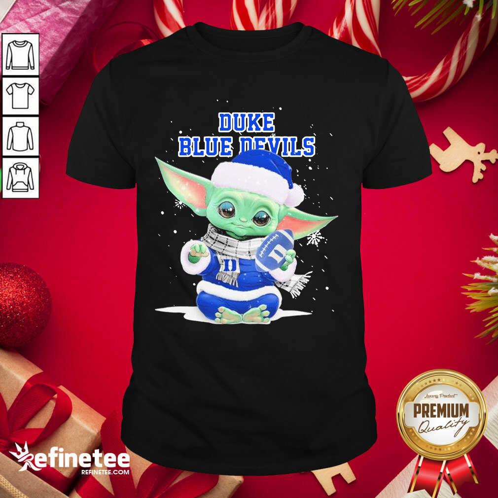 Cute Baby Yoda Play Rugby Duke Blue Devils Merry Christmas Shirt - Design By Refinetee.com
