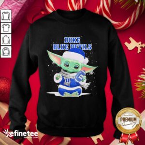 Cute Baby Yoda Play Rugby Duke Blue Devils Merry Christmas Sweatshirt - Design By Refinetee.com